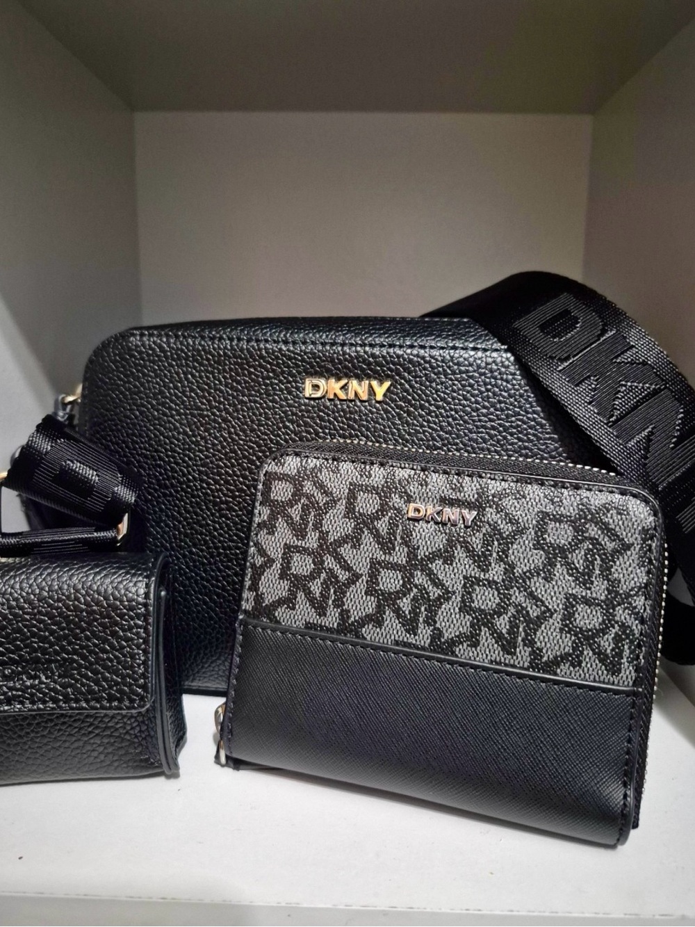 DKNY Black Signature Logo Crossbody Bag with Matching Wallet Set